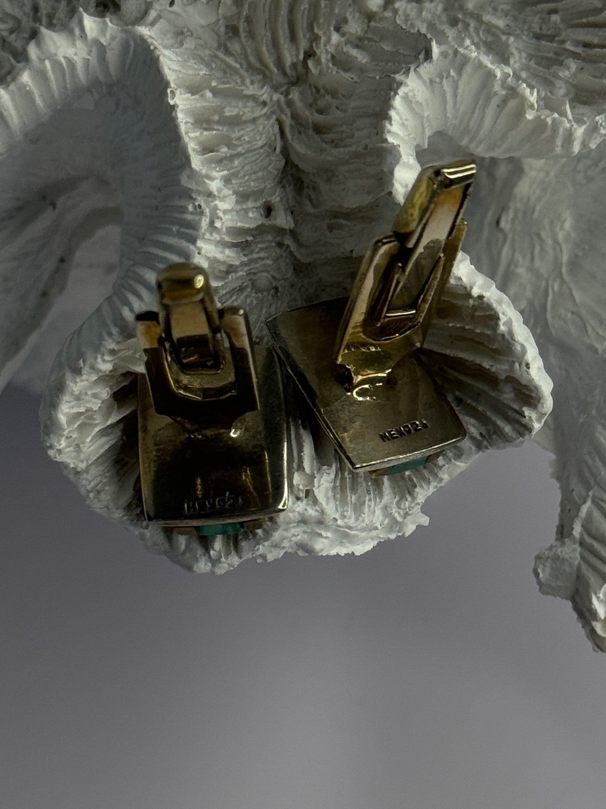 925 Sterling Silver Gold Plated Part Malachite Cufflinks