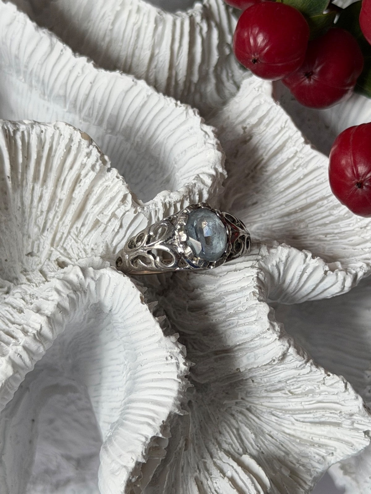 Seta Vintage 925 Sterling Silver Aquamarine Ring Size 6
