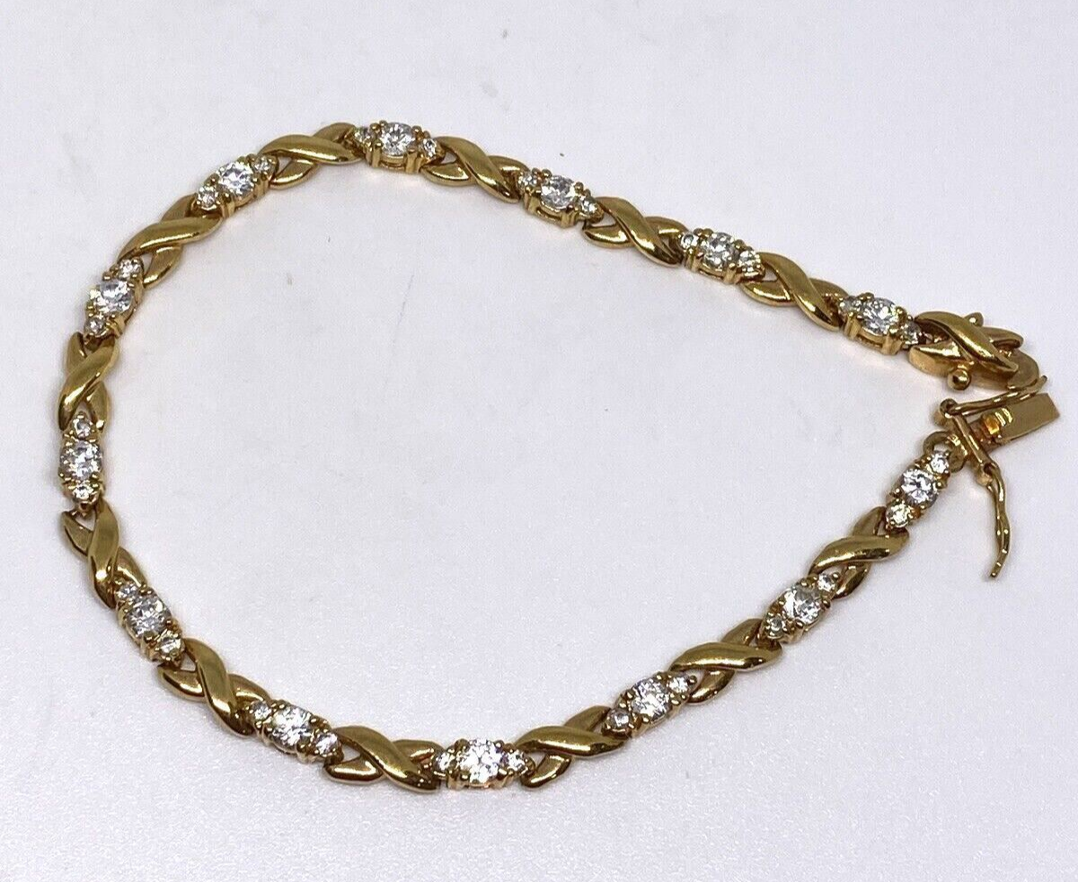 925 Sterling Silver Gold Plated CZ Bracelet 8.5 in