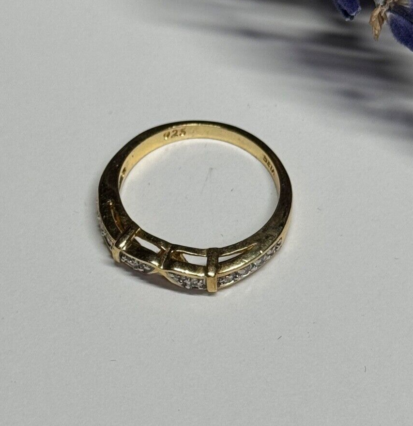 925 Sterling Silver Gold Plated CZ Ring Size 8.5