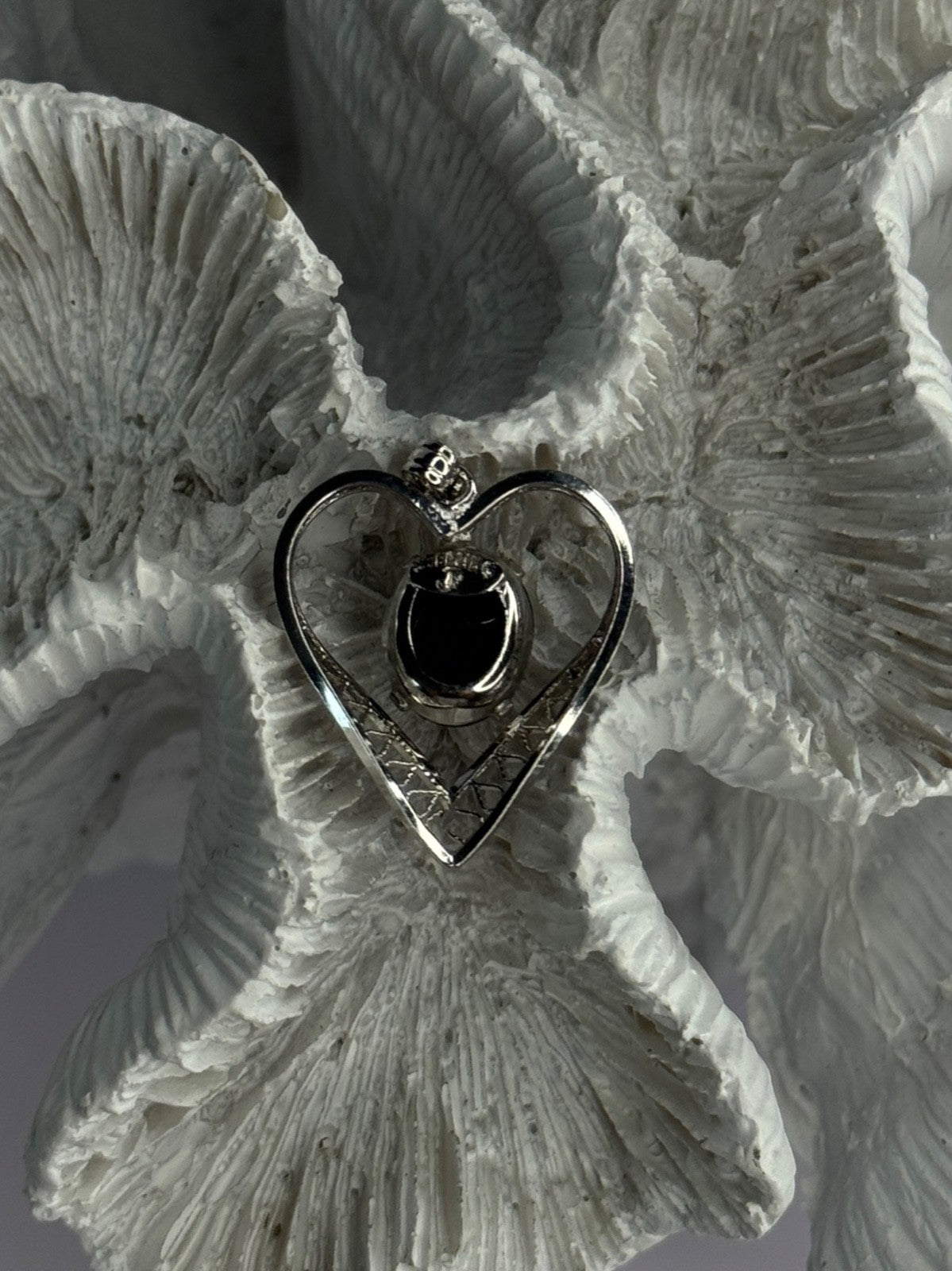 925 Sterling Silver Hematite Heart Pendant Length 1 Inch