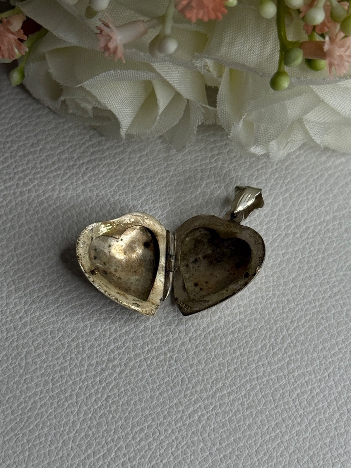 Retro 925 Sterling Silver Etched Heart Locket Pendant Length 1.20 Inch