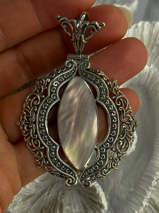 Vintage 925 Sterling Silver Abalone Pendant Length 2.60 Inch