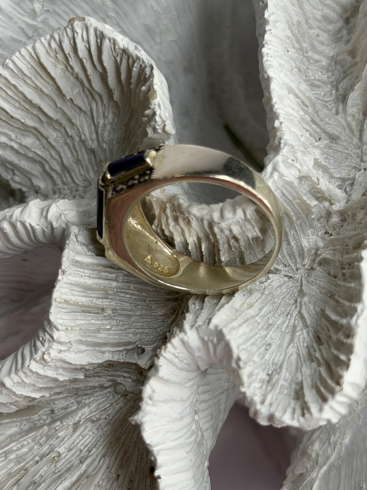 925 Sterling Silver Sodalite & Marcasite Ring Size 9