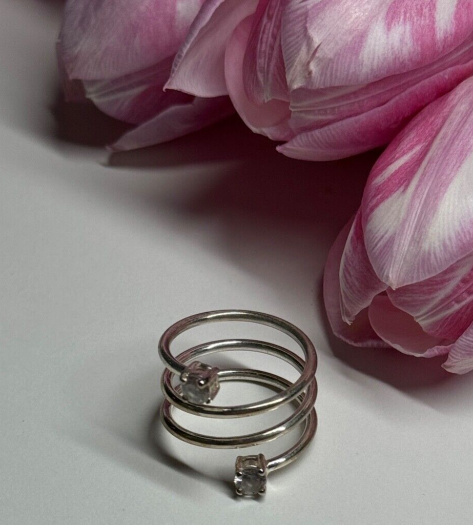 925 Sterling Silver White Spinel Ring Size 6