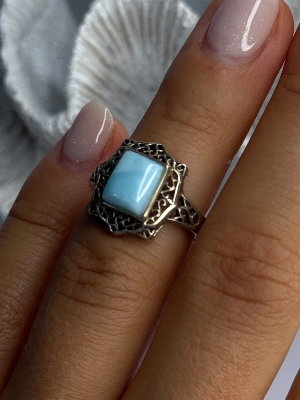 925 Sterling Silver Bbj Larimar Ring Size 5