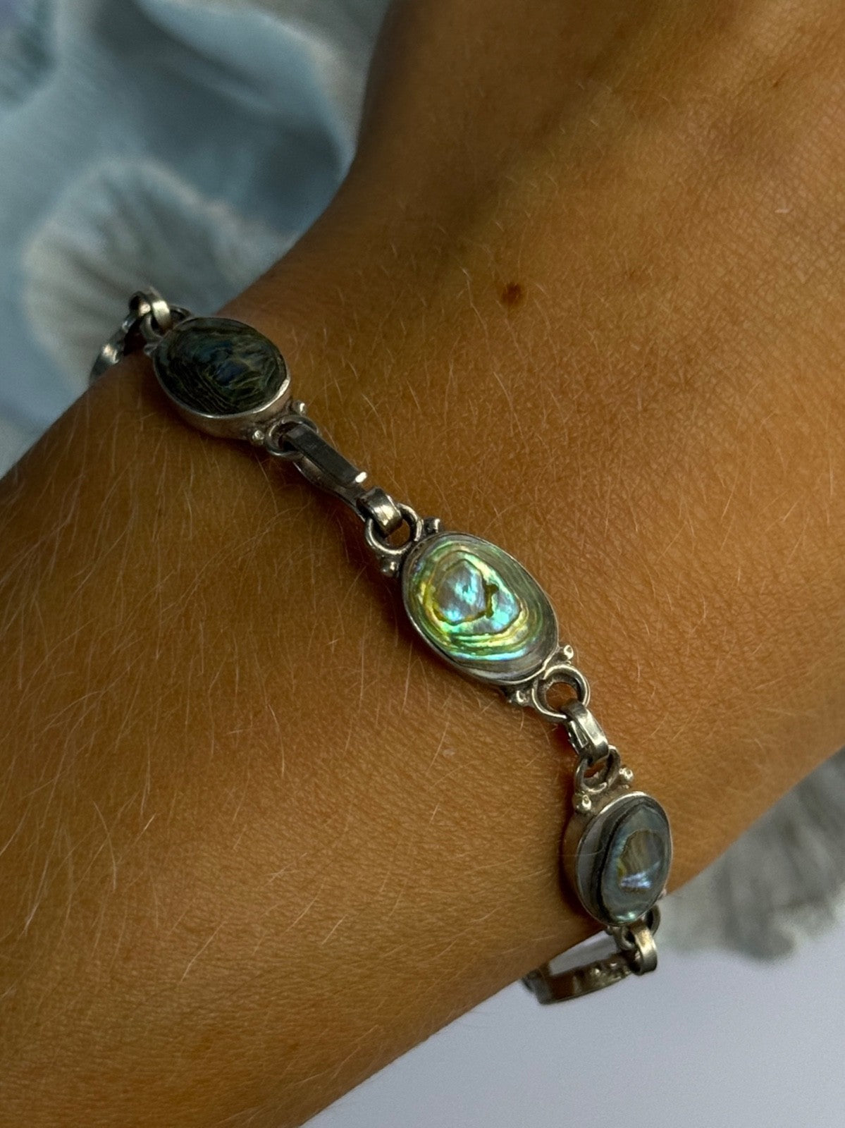 Vintage 925 Sterling Silver Abalone Bracelet Length 6.5