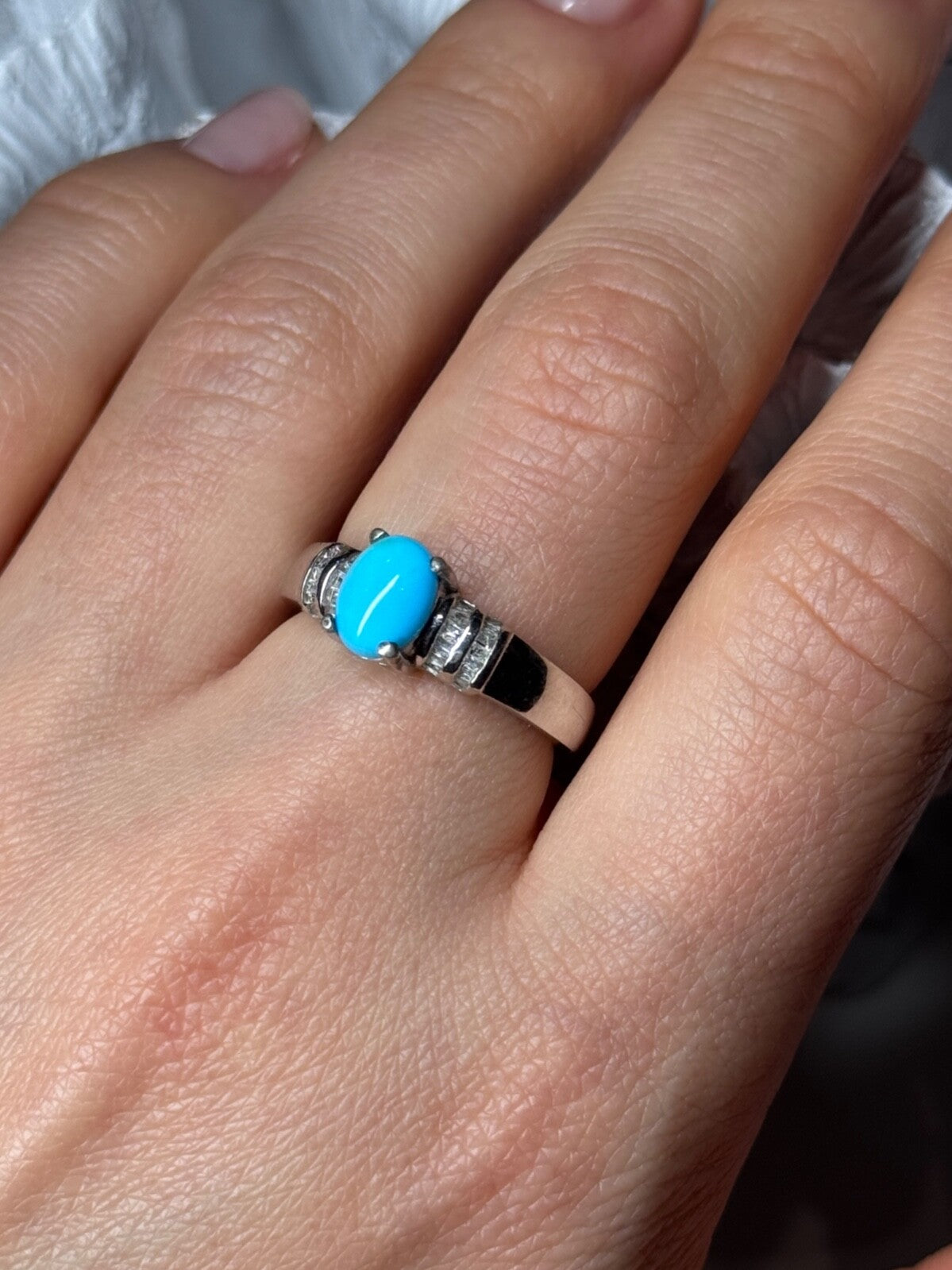 925 Sterling Silver Larimar & Beryl Ring Size 7.5