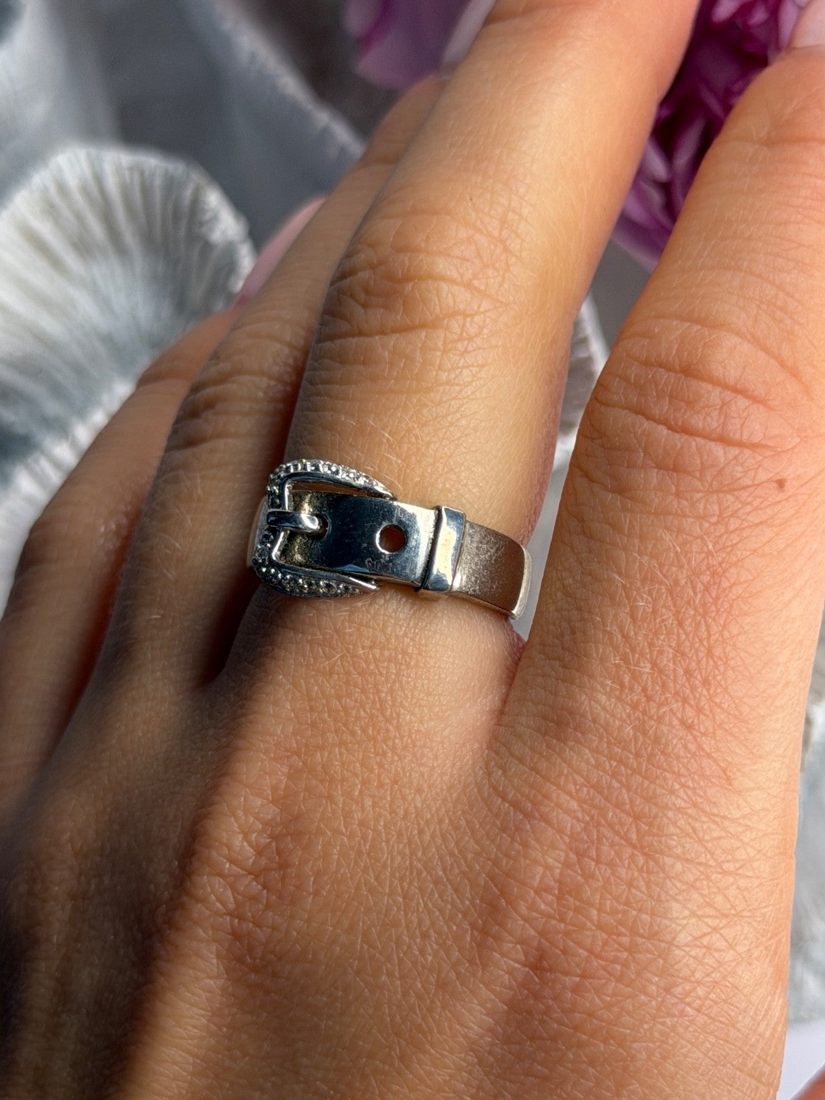 925 Sterling Silver Belt Cz Ring Size 8