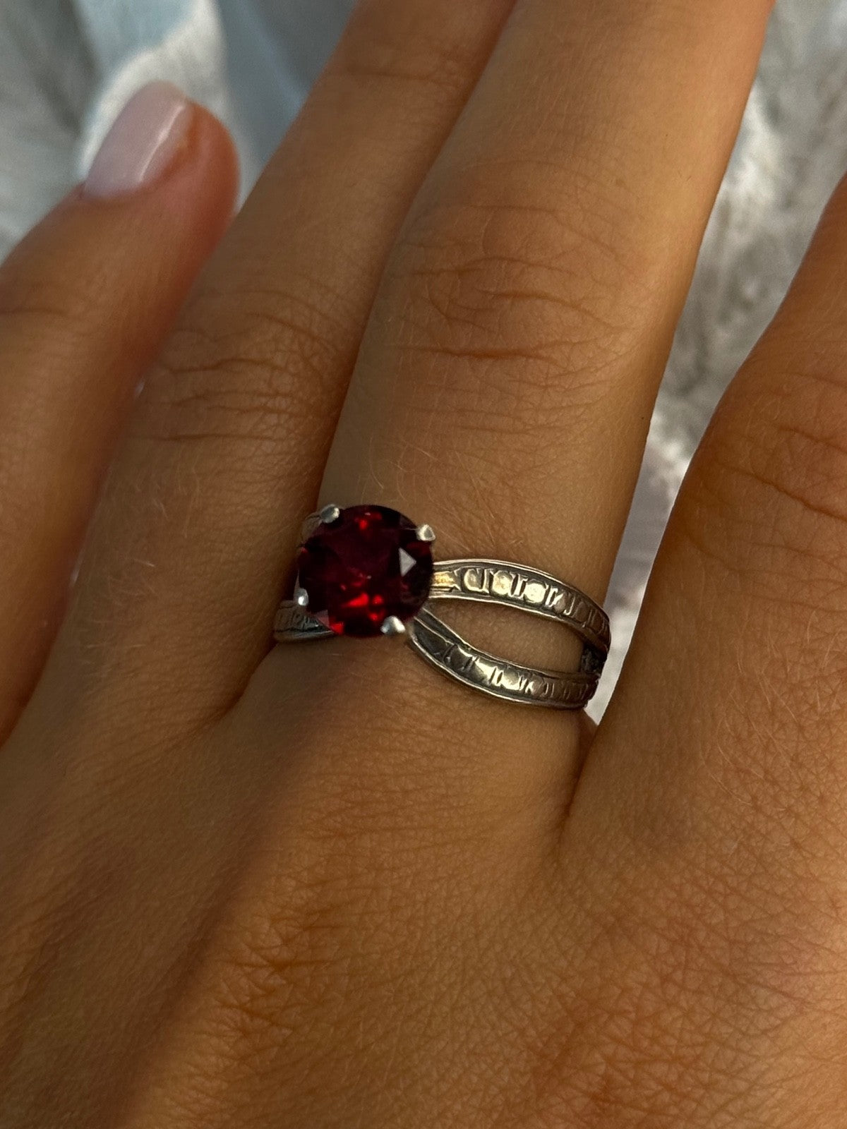 Vintage 925 Sterling Silver Ruby Ring Size 9.5