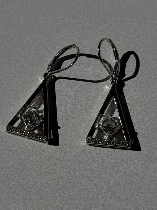 925 Sterling Silver Tycoon Cz Earrings Length 1.45 Inch