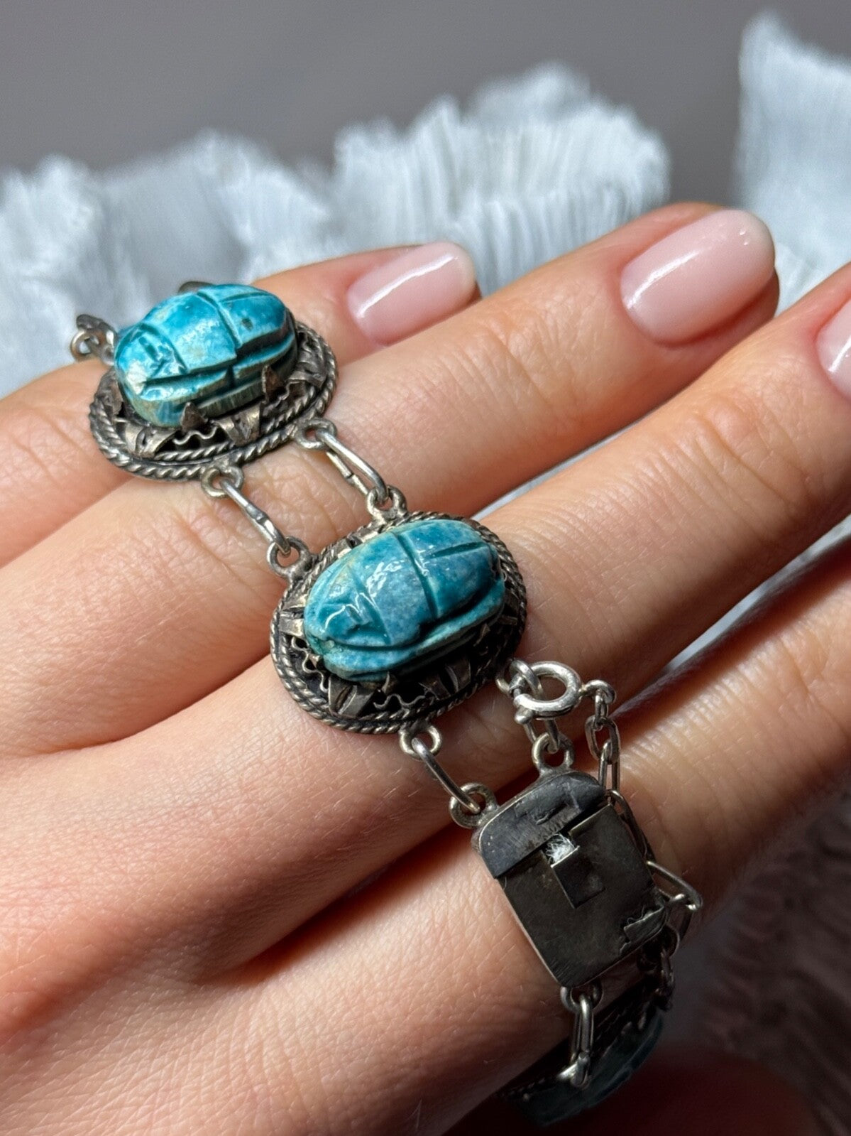 Vintage 925 Sterling Silver Turquoise Bracelet Length 7 Inch