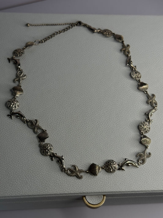 925 Sterling Silver Ocean Style Necklace Length 21/ 19 Inch