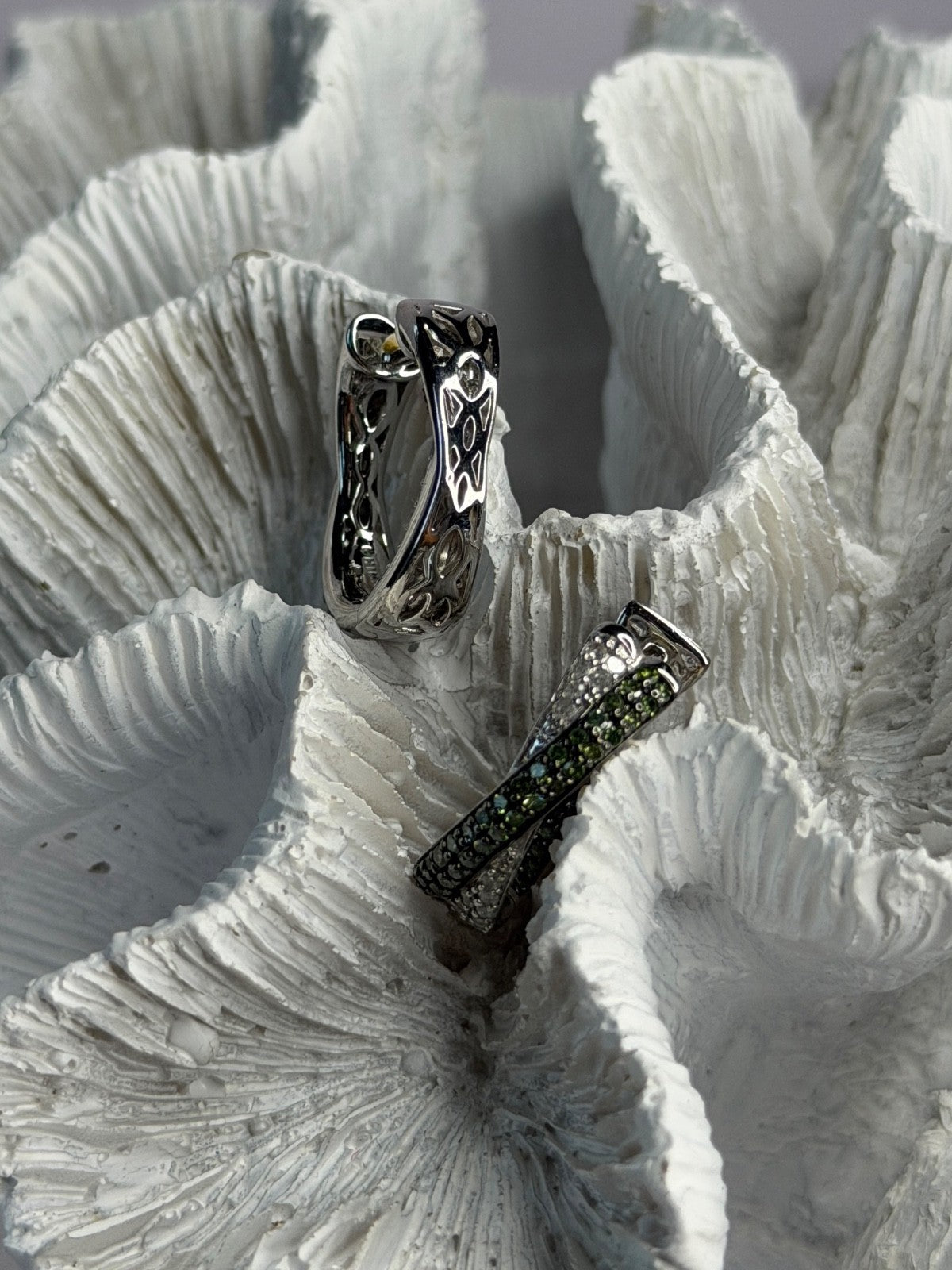 925 Sterling Silver Shiny White & Green Spinel Earrings
