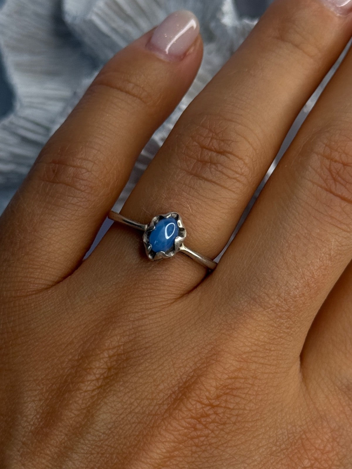925 Sterling Silver Ring Sapphire Star Size 7.5