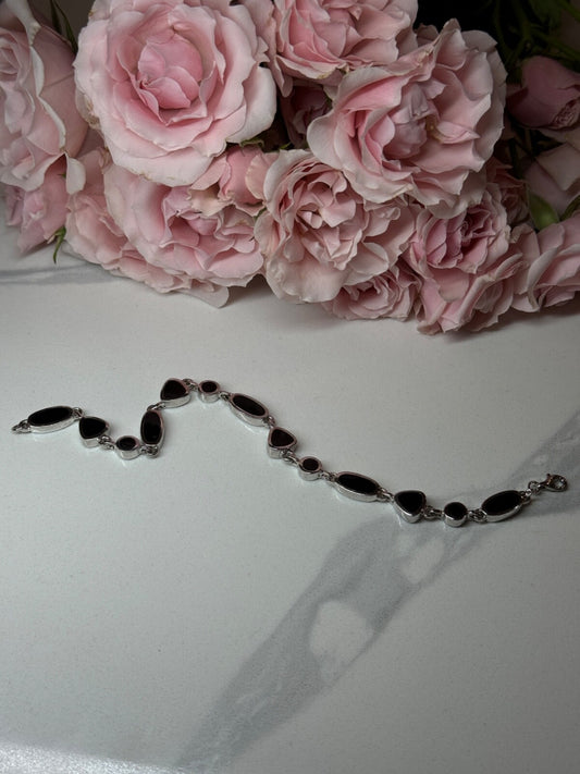 925 Sterling Silver Black Enamel Bracelet Length 7.5 in