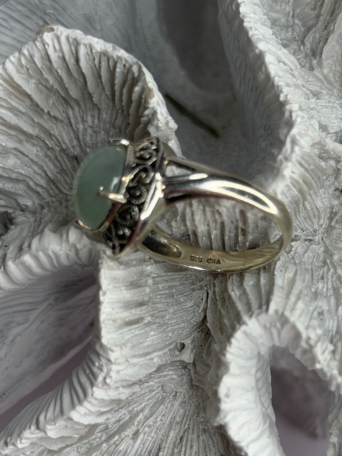 925 Sterling Silver Jadeite Ring Size 9