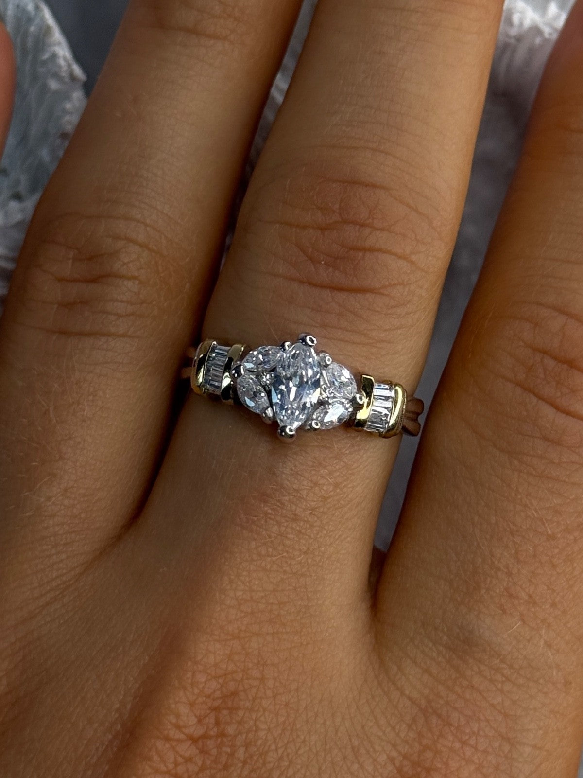 925 Sterling Silver Gold Plated Part Cz Ring Size 9