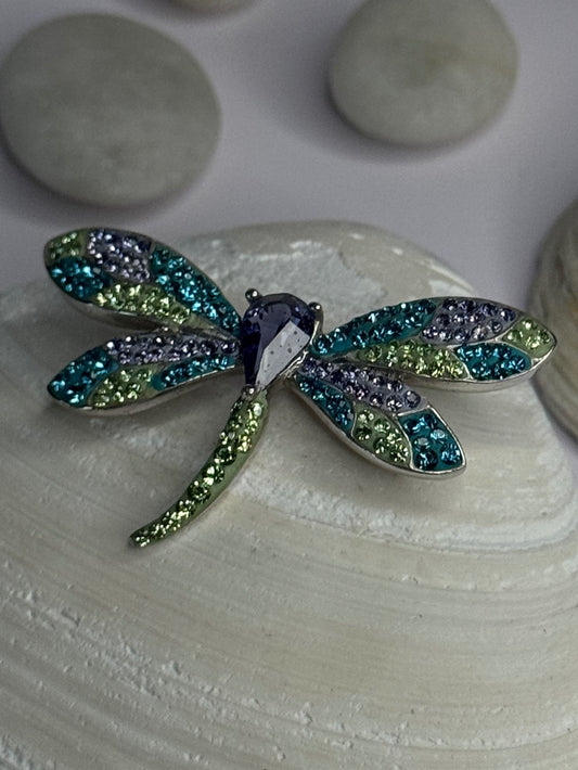 925 Sterling Silver Dragonfly Amethyst & Cz Pendant Length 1 Inch