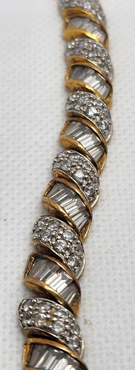 925 Sterling Silver Vermeil CZ Bracelet Size 7.15 IN