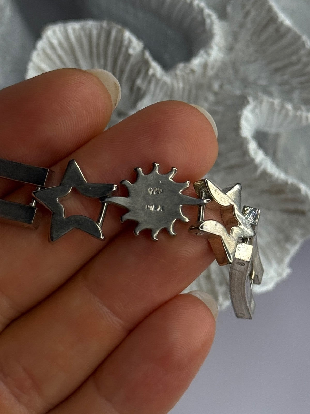 Vintage 925 Sterling Silver Sun Face Bracelet Length 8