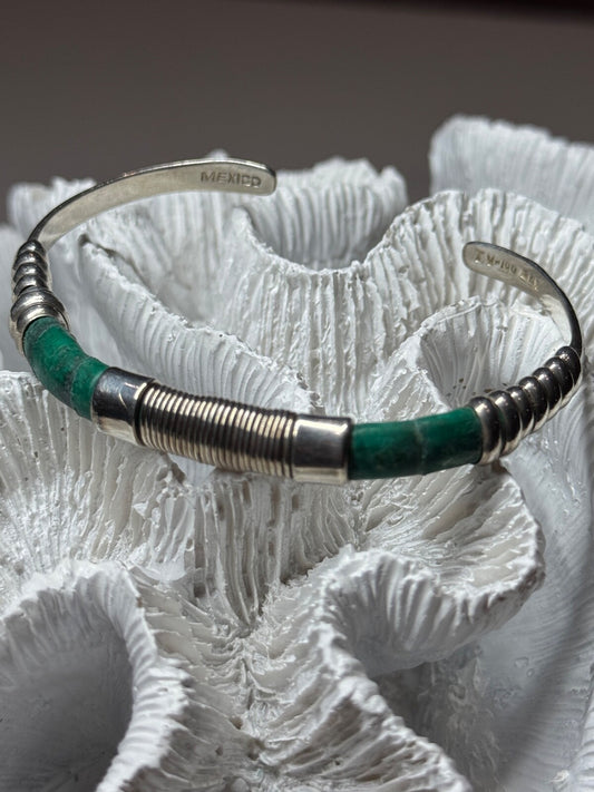 Vintage 925 Sterling Silver Malachite Bracelet