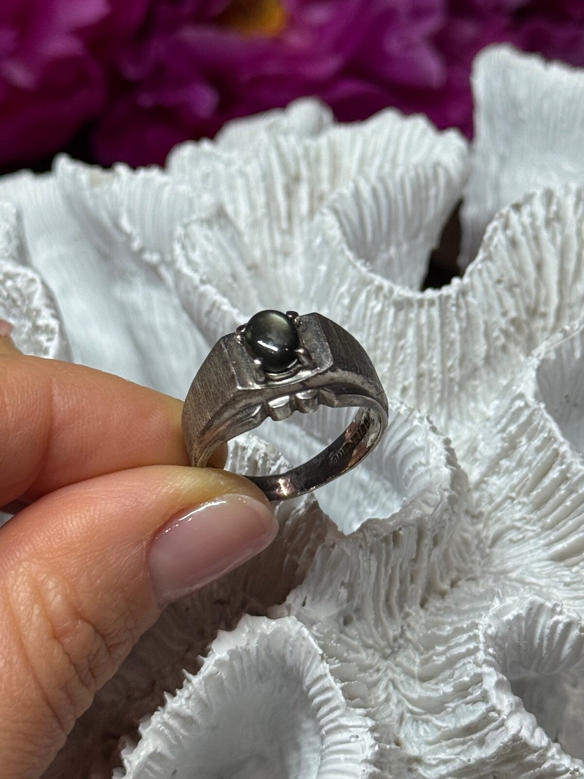 Men'S 925 Sterling Silver Cat'S EYE Tourmaline Ring Size 9