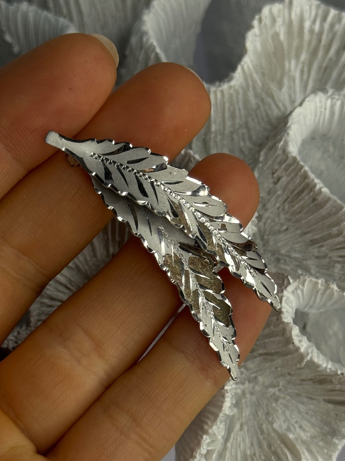 925 Sterling Silver Brooch Leaves Width 2.1 Inch