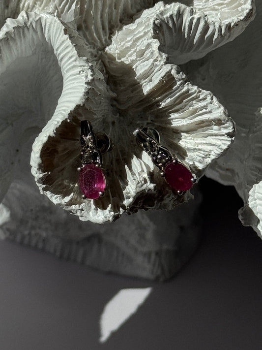 925 Sterling Silver Ruby & Beryl Earrings