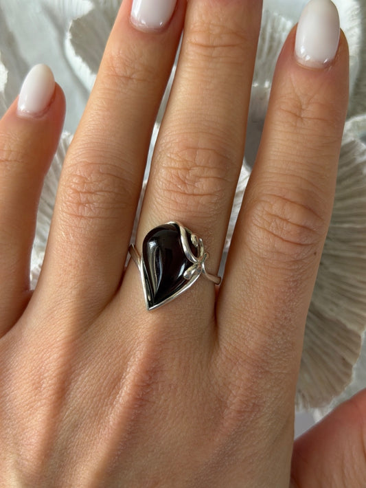 Beautiful Design 925 Sterling Silver Amber Ring Size 9