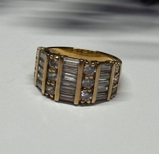 925 Sterling Silver Gold Plated CZ Ring Size 6