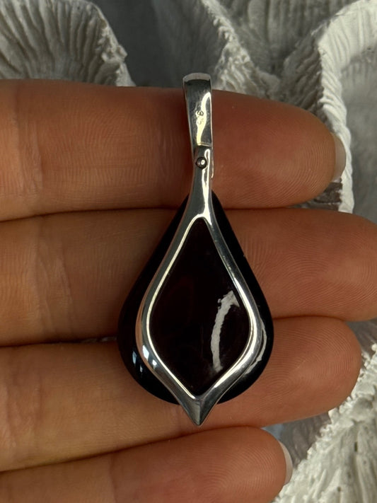 925 Sterling Silver Pyrope Garnet Pendant Length 1.90 Inch