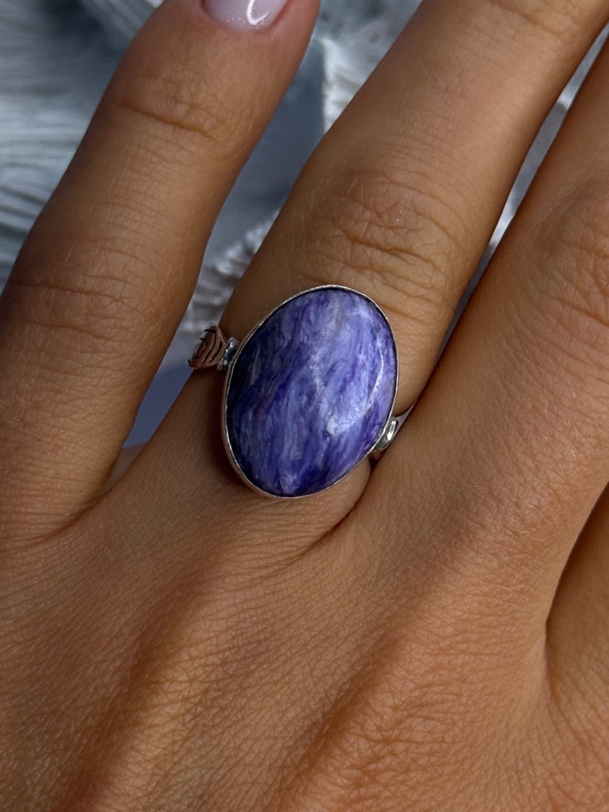 Vintage 925 Sterling Silver Charoite Ring Size 6