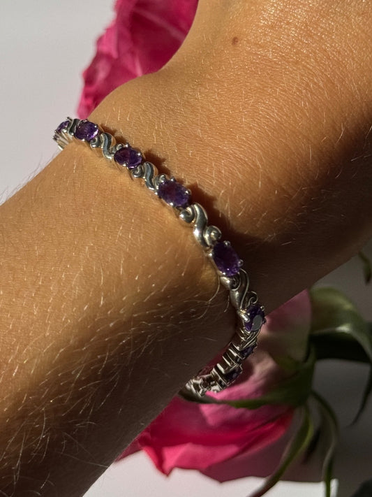 925 Sterling Silver Amethyst Bracelet 7.5 Inch
