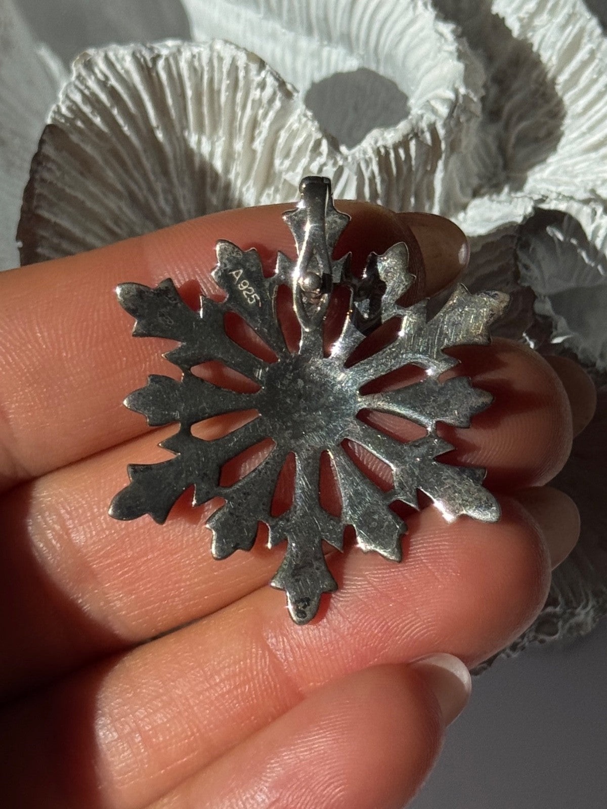 925 Sterling Silver Snowflake Marcasite Pendant