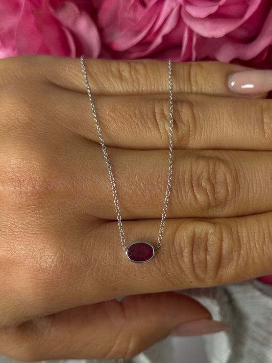 925 Sterling Silver Ruby Necklace Length 16 inch