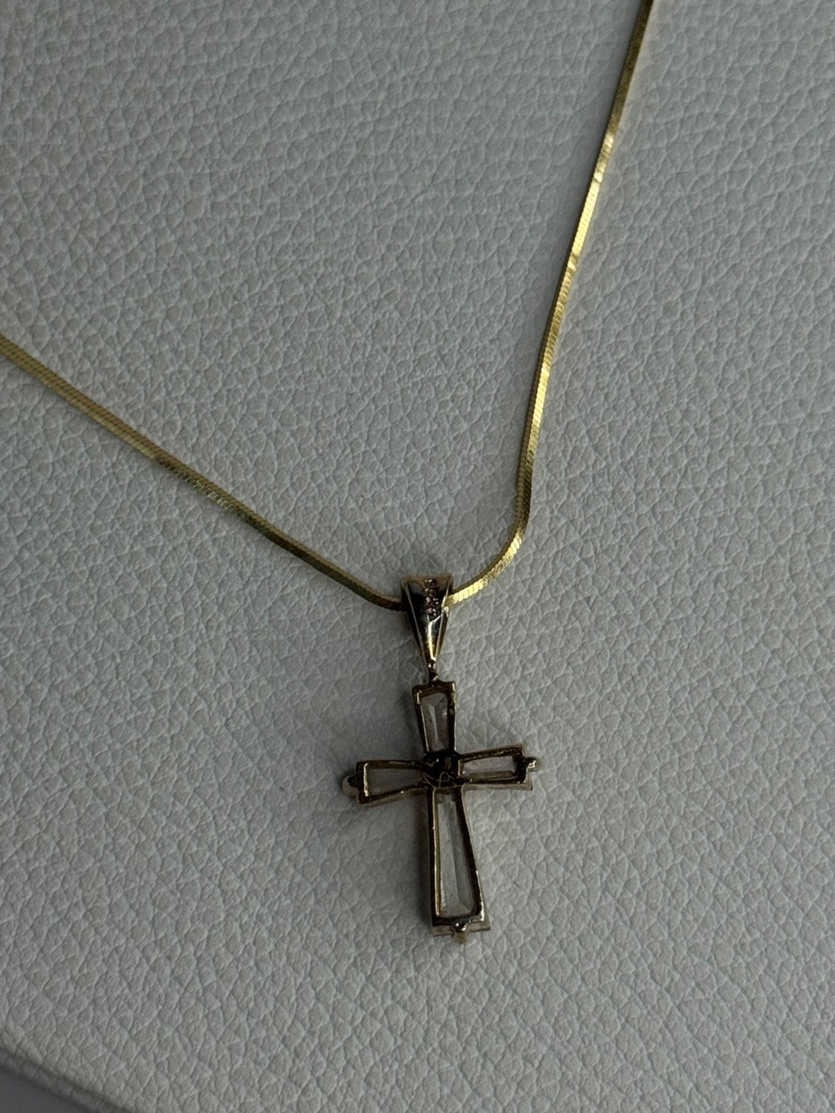 925 Sterling Silver Gold Plated White Topaz Cross Necklace