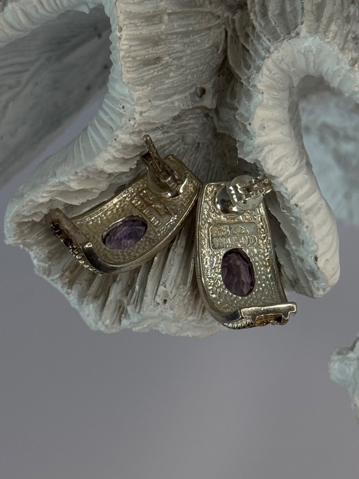 925 Sterling Silver Gold Plated Part Amethyst Earrings Length 0.70 Inch