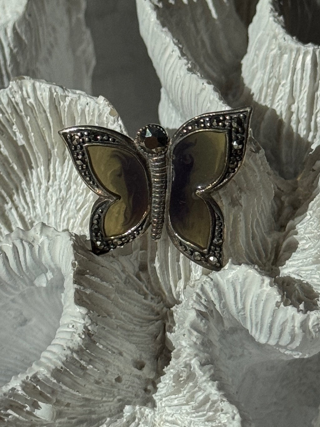 925 Sterling Silver Enamel Marcasite Butterfly Pendant