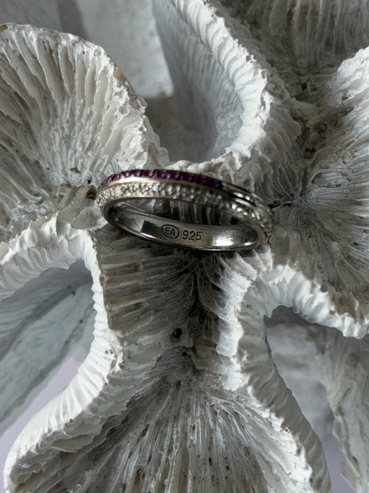 925 Sterling Silver Pink & White Spinel Ring Size 9