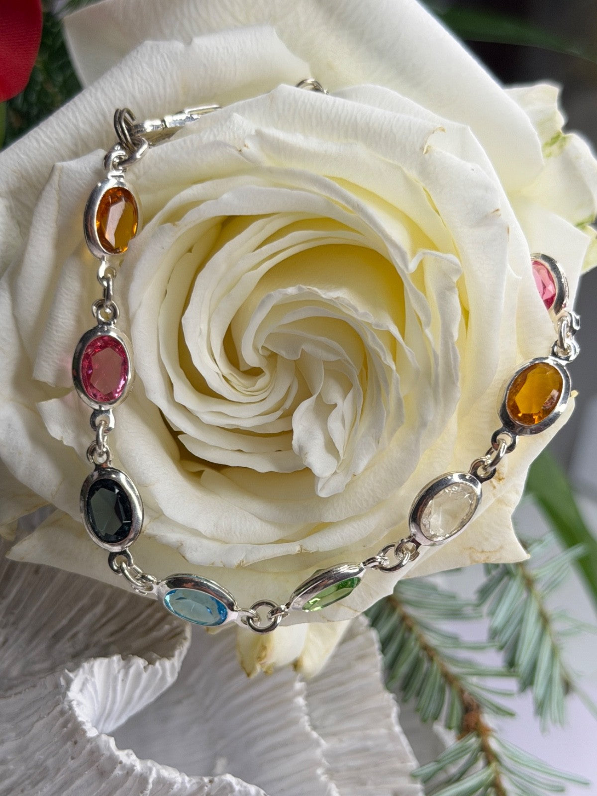 Italy Milor 925 Sterling Silver Multi Color Crystals Bracelet Size 7.5