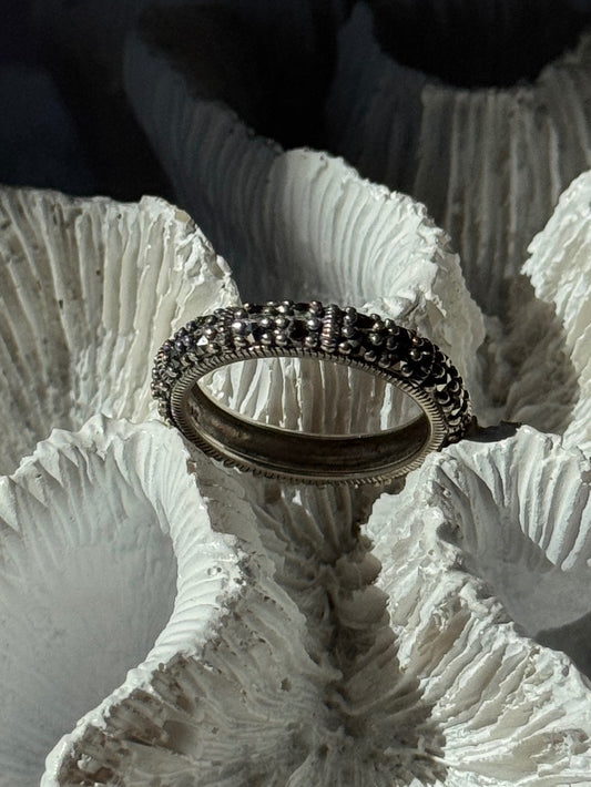 925 Sterling Silver Marcasite Band Ring Size 8