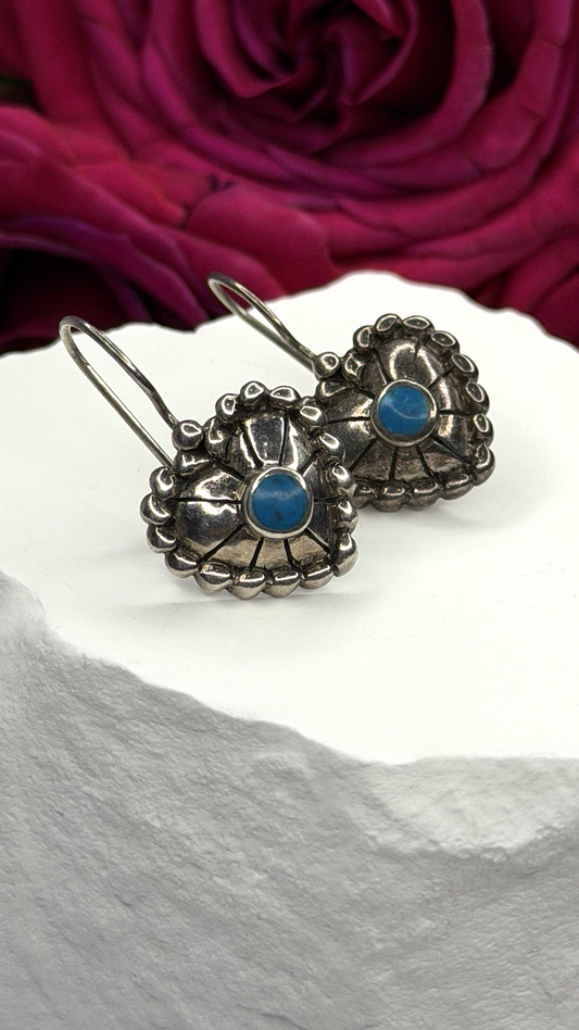 Vintage 925 Sterling Silver Blue Turquoise Heart Earrings