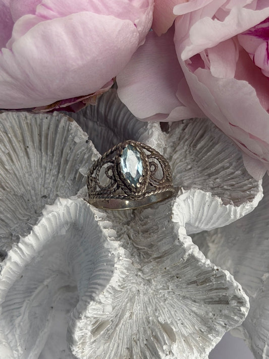 925 Sterling Silver Blue Topaz Ring Size 8