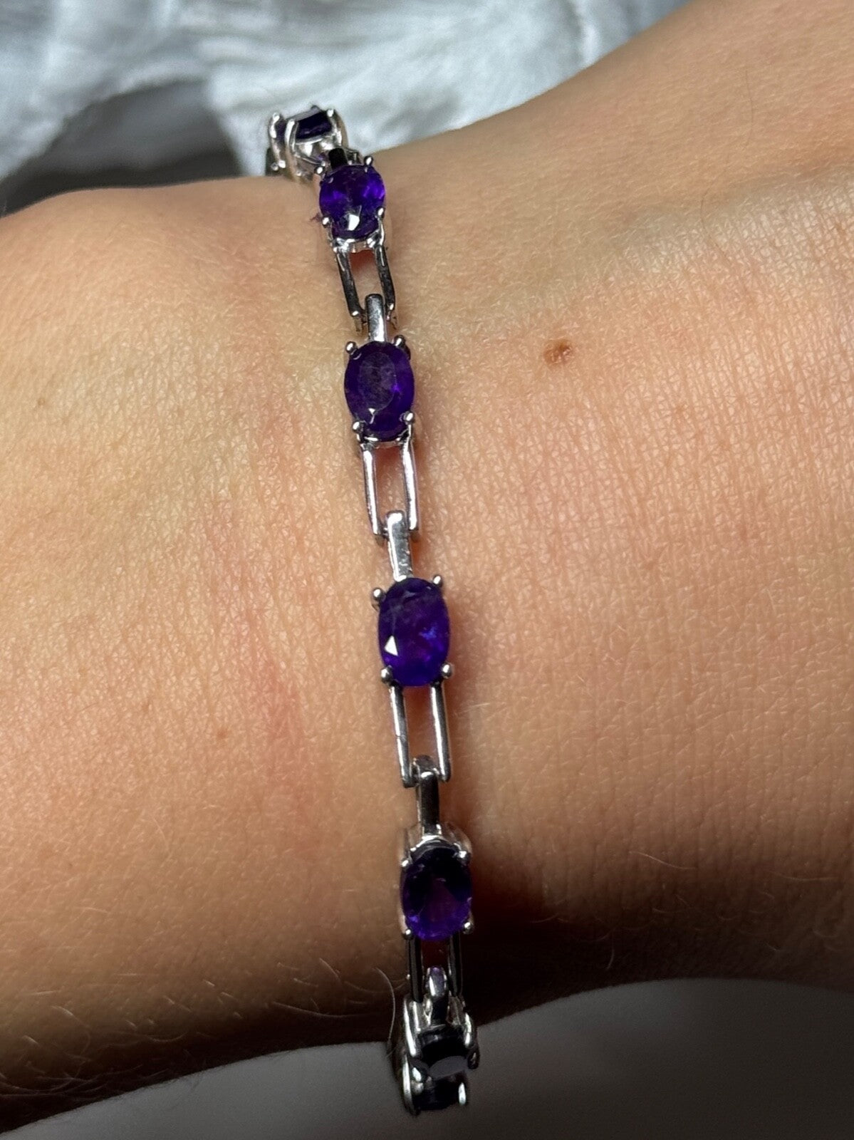 925 Sterling Silver Amethyst Bracelet Length 7 Inch