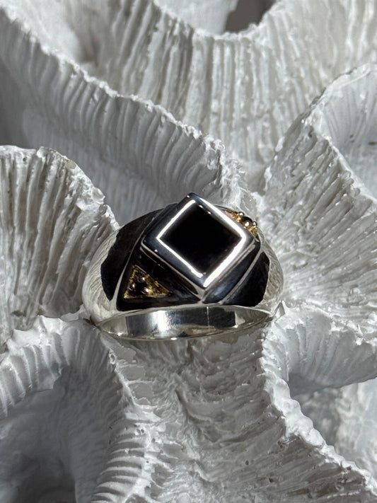 925 Sterling Silver Black Enamel & Black Diamonds Men'S Ring Size 8.3