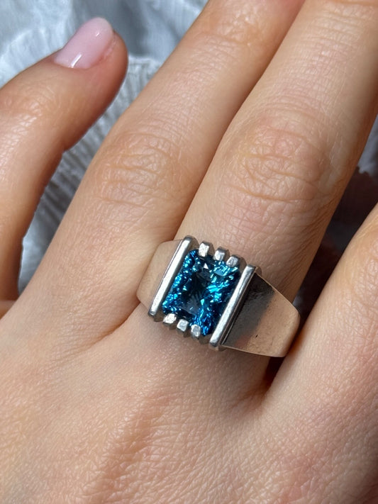 Men'S 925 Sterling Silver Aquamarine Ring Size 9