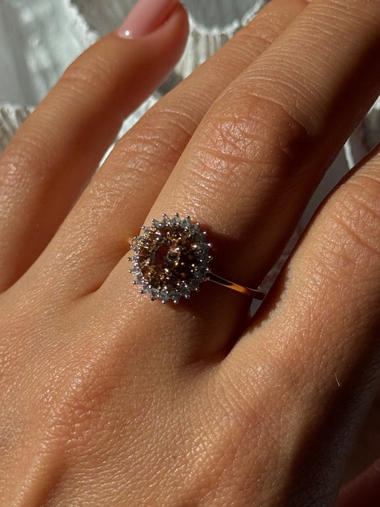 D'Joy 925 Sterling Silver Gold Plated Brown & White Spinel Ring Size 9