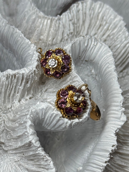 Estate Antique 18K & 14K Yellow Gold Circular Floral Leaf Cuff Links