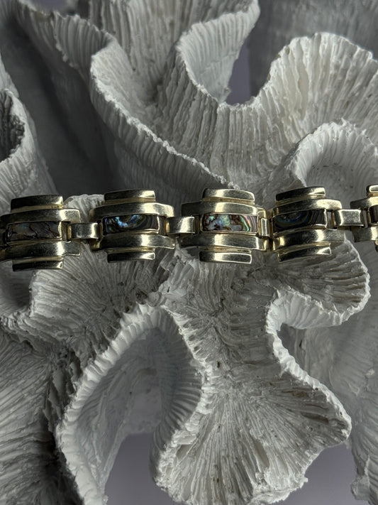 Vintage 925 Sterling Silver Abalone Bracelet Length 7